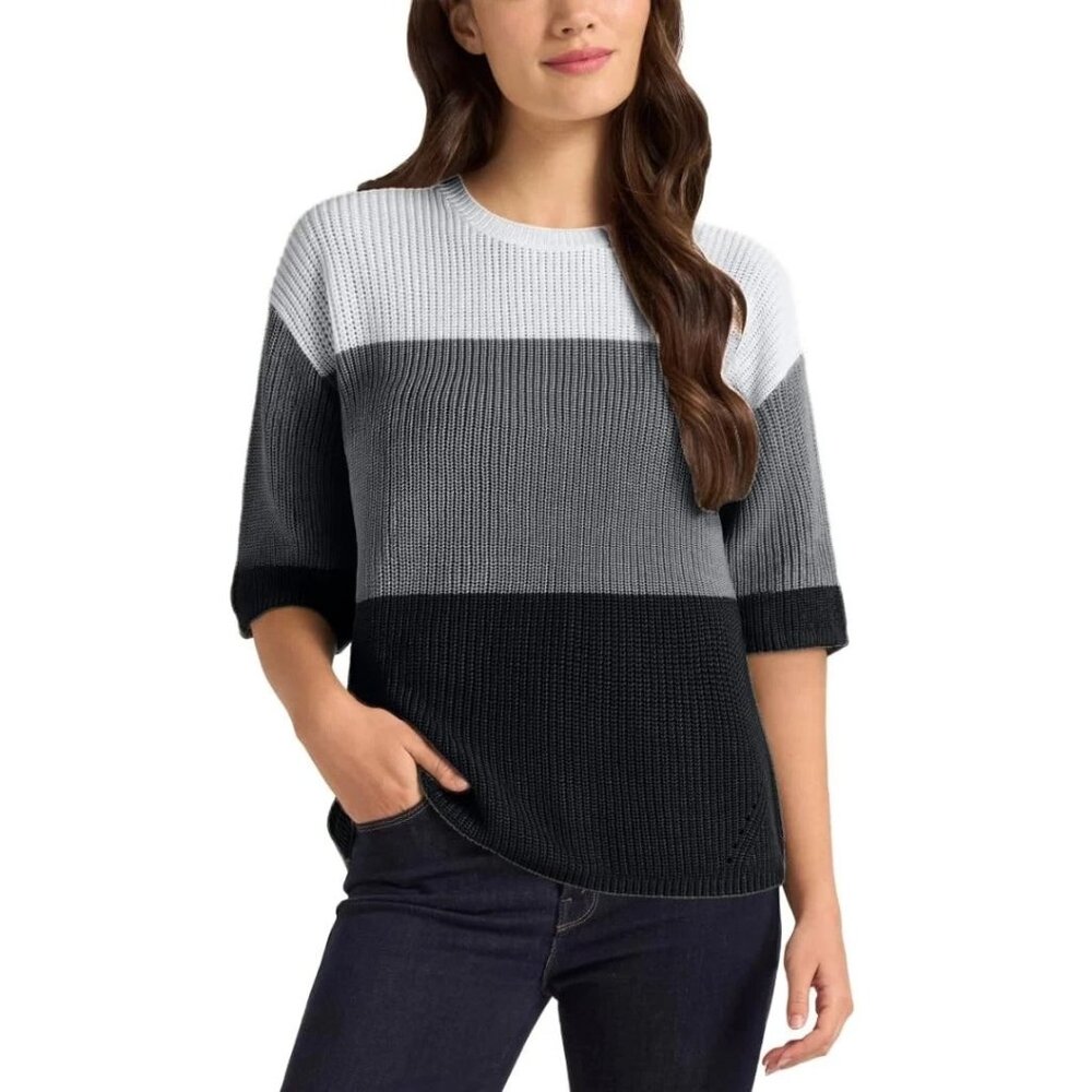Matty M Women's Elbow Sleeve Colorblock Sweater, Size Medium (New)